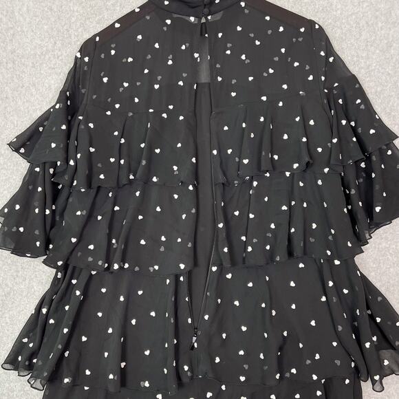 Kate Spade Black Heart Embroidered Tiered Ruffle Mini Dress Size 8 - Picture 7 of 10